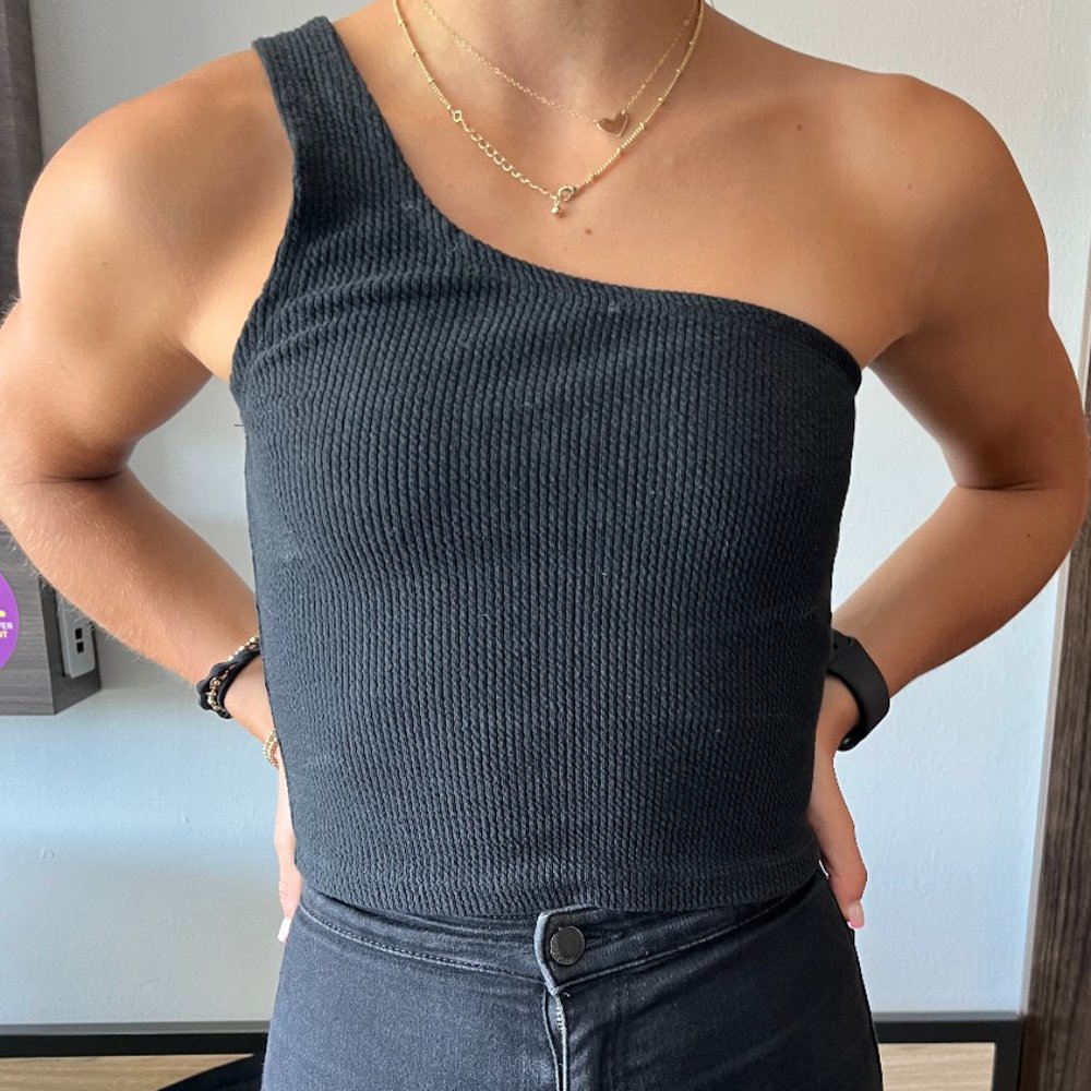 one shoulder ribbed tank top